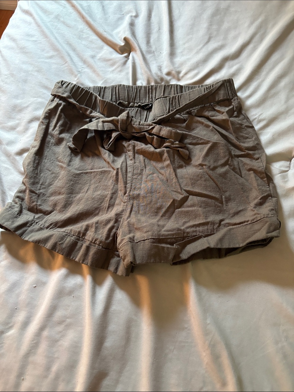 SHEIN High-Waist Tie Front Women's Shorts in Taupe